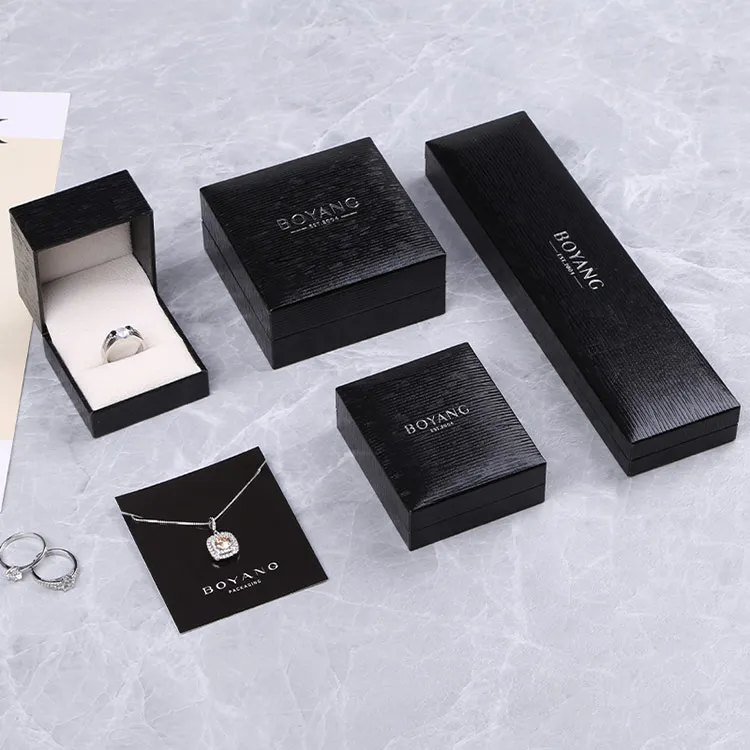 Boyang One Stop Service Custom Black Paper Plastic Pendant Box Jewelry Necklace Gift Box