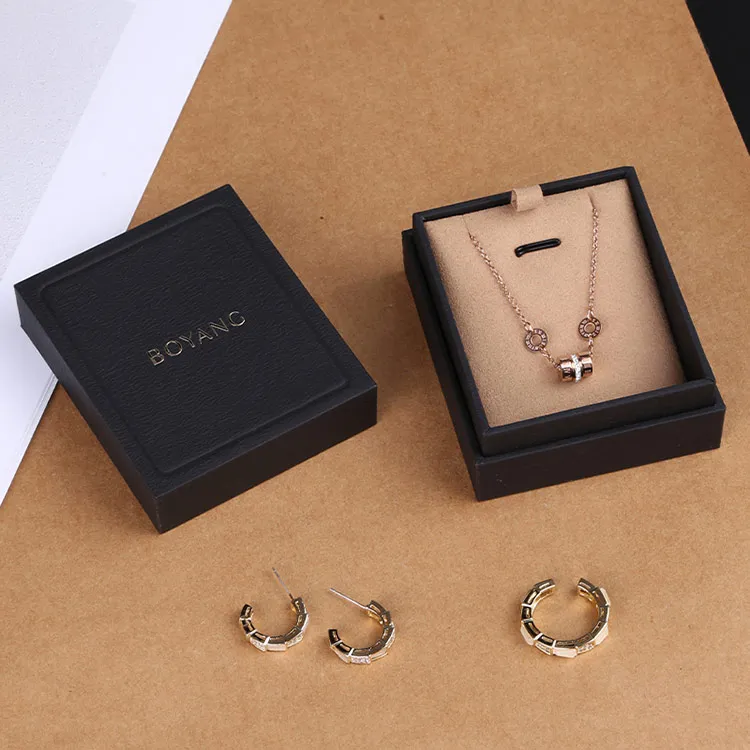 Boyang One Stop Service Custom Luxury Black Paper Jewellery Necklace Pendant Box with Logo