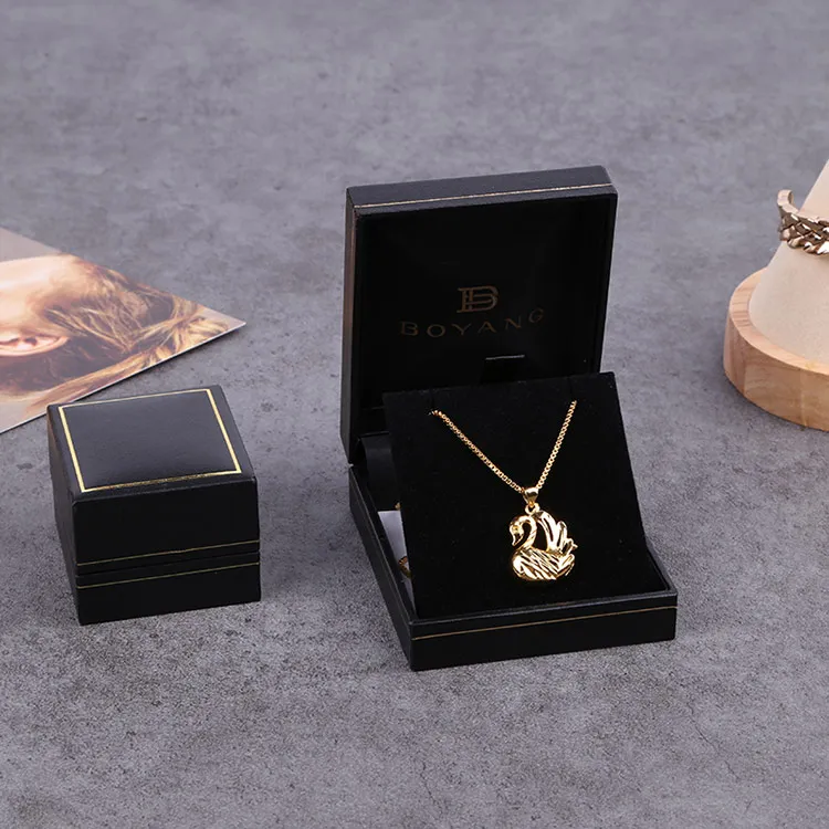 Boyang Wholesale Custom Logo Black Paper Pendants Box Jewellery Box for Necklace Large