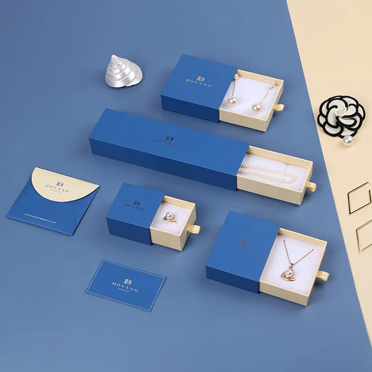 Boyang Wholesale Custom Logo Jewellery Packaging Drawer Box Earring Cardboard Paper Jewelry Box