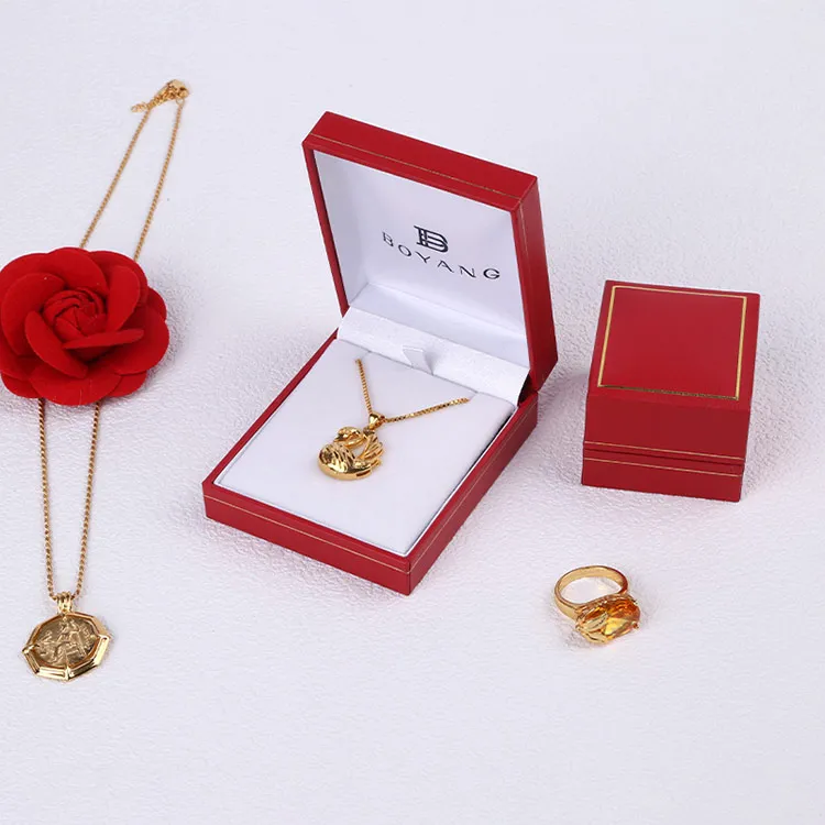 Boyang Wholesale Custom Logo Red Paper Plastic Packaging Box Necklace Pendant Jewelry Box
