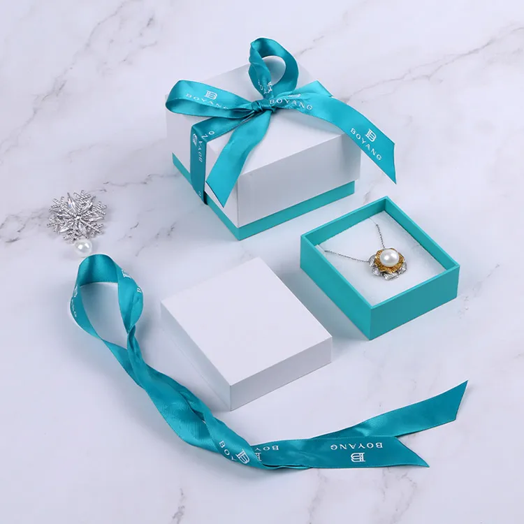 Boyang Wholesale Paper Lid and Base Ring Necklace Gift Box Packaging Jewelry Boxes with Ribbon