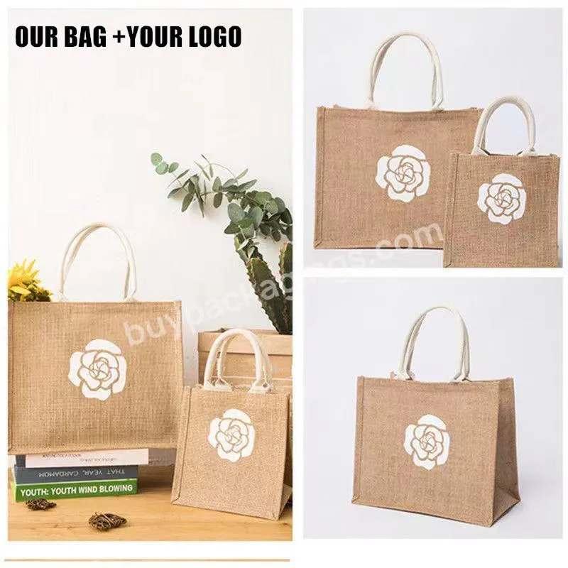 Brand New Reusable Grocery Jute Bags Waterproof Shopping Bag Handle Jute Portable Package Bag