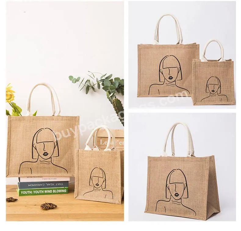 Brand New Reusable Grocery Jute Bags Waterproof Shopping Bag Handle Jute Portable Package Bag