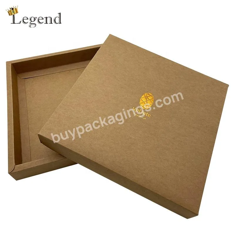 Brown Kraft Lid and Base Packaging Box Gold Foil Embossed Custom Logo Recycled Kraft Paper Box