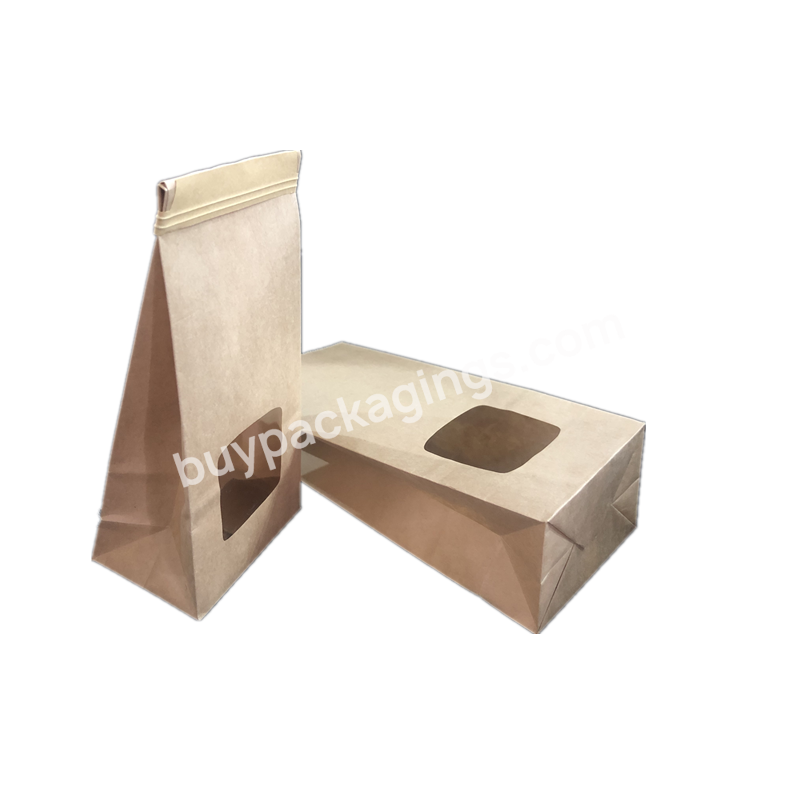 Brown Paper Food Bag Flat Bottom Coffee Cookie Dessert Tin Tie Paper Bag With Clear Window