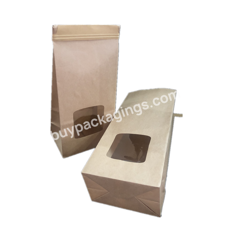 Brown Paper Food Bag Flat Bottom Coffee Cookie Dessert Tin Tie Paper Bag With Clear Window