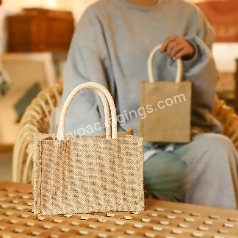 Burlap Brown Shopping Bag Handbag Durable Market Bag Gifted Mini Tote Gunny Jute Bag For Wheat For Wedding