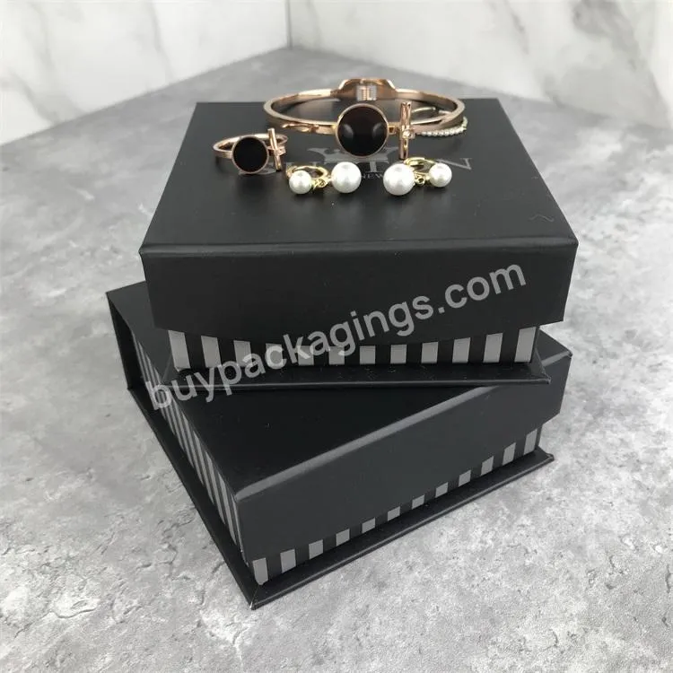 Caja Con Iman Black White Stripes Custom Paper Jewelry Bracelet Ring Bangle Box With Magnet