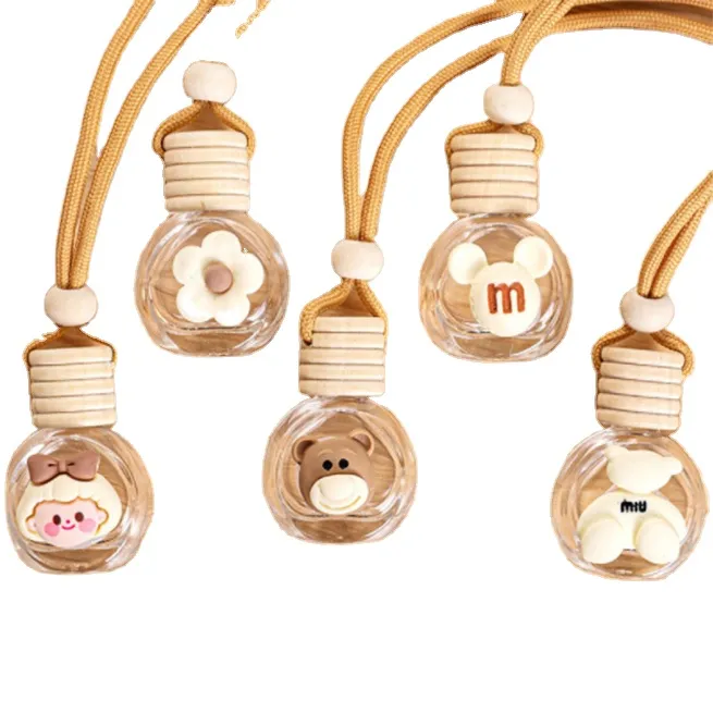 Cartoon Car-mounted Empty Car Pendant Diffuse Glass Material Flat and Round Shape Perfume Bottle