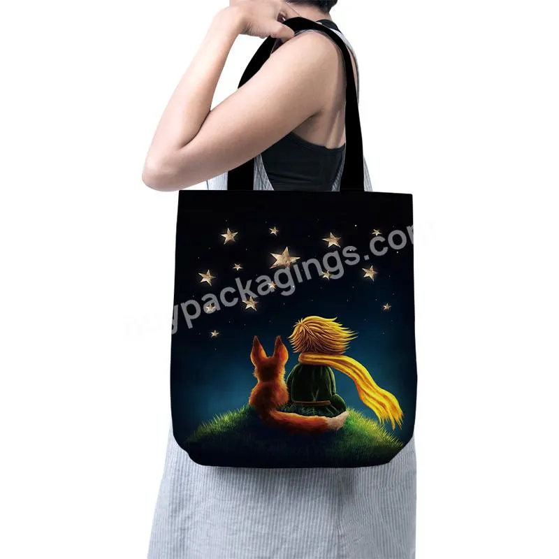 Cartoon Little Prince Women Canvas Shopper Bag With Handle Funny Eco Foldable Reusable Tote Bag Book Key Phone Shopping Bag