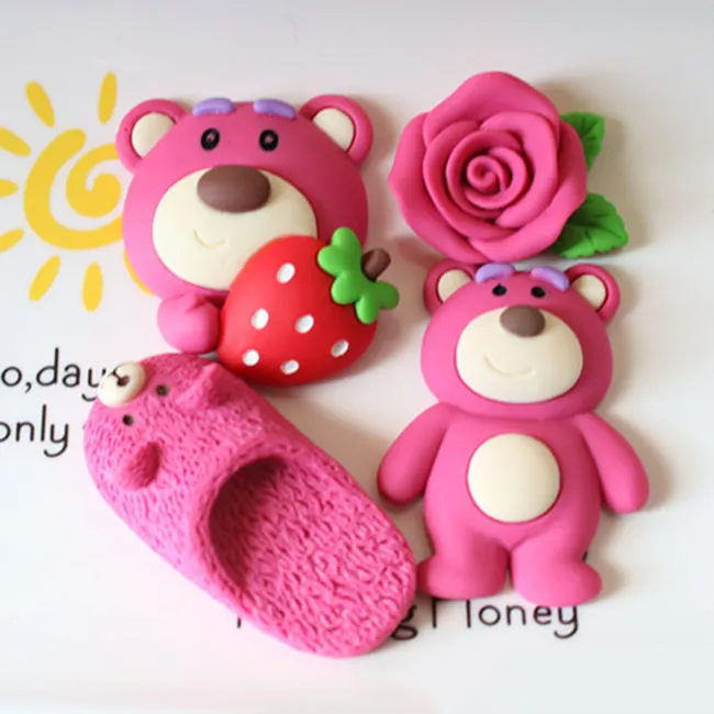 Cartoon Red Strawberry Bear Rose Resin Material Refrigerator Magnetic Sticker Wholesale Factory  Supply Fridge Magnets