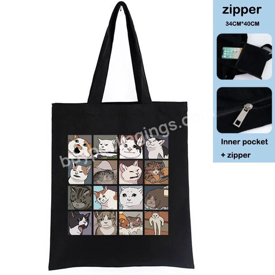 Cats Puzzle Shopping Bags For Women Harajuku Print Fashion Korean Vintage Canvas Tote New Hand Bags