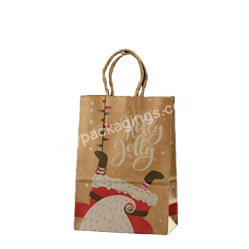 Cheap Christmas Gift Bags Small Merry Christmas Paper Bags With Handle Custom Printed Shopping Bag