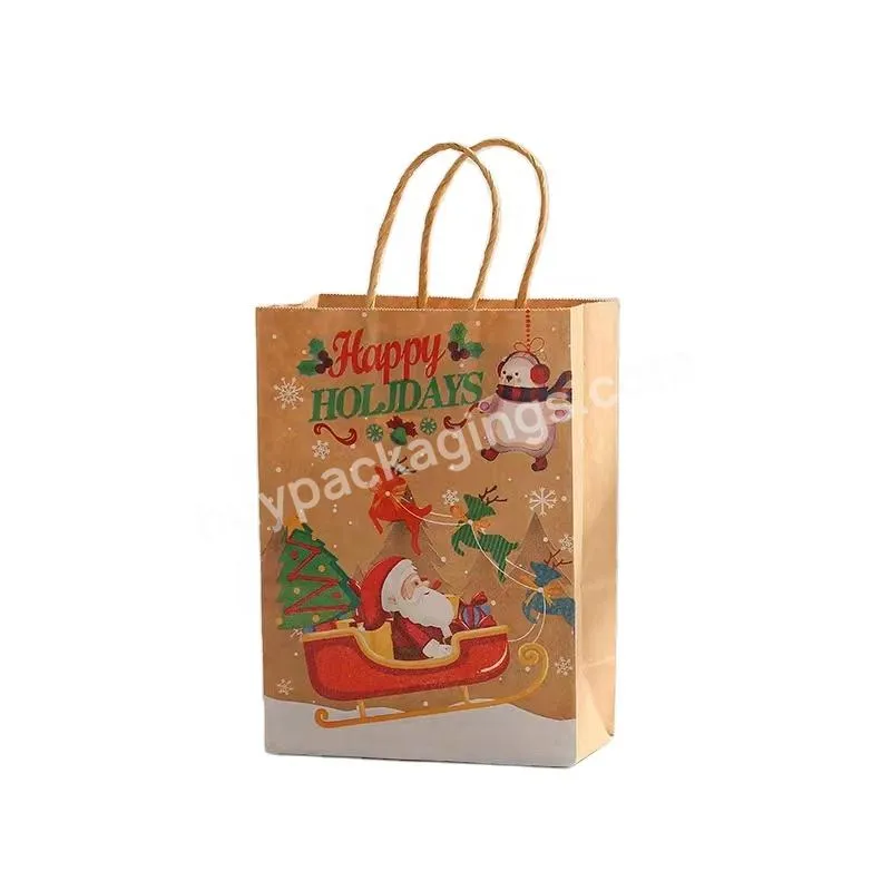Cheap Christmas Gift Bags Small Merry Christmas Paper Bags With Handle Custom Printed Shopping Bag