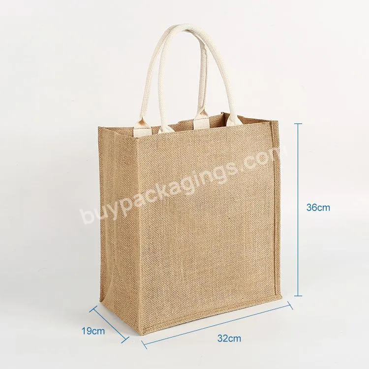 Cheap Natural Recycle Reusable Jute Burlap Shopping Tote Bag With Cotton Handle