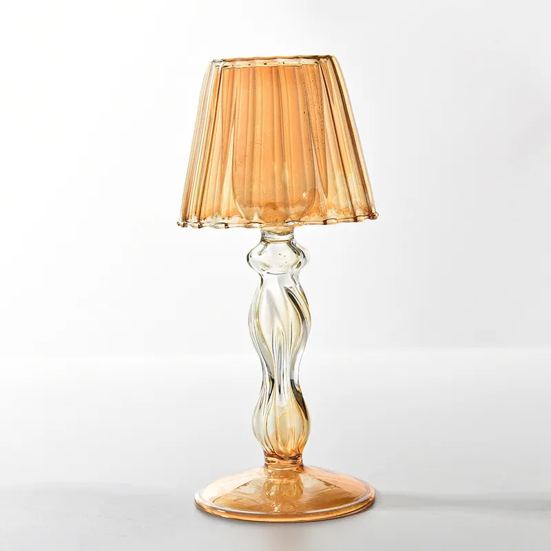 Cheap Price Champagne Color Transparent Texture Glass  Material Table Lamp Modeling Candlestick