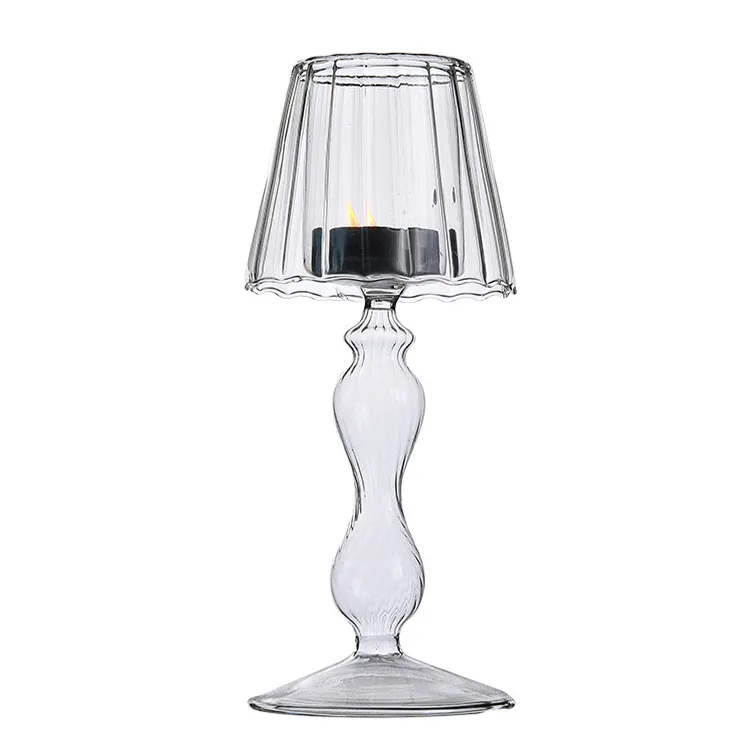 Cheap Price Champagne Color Transparent Texture Glass  Material Table Lamp Modeling Candlestick