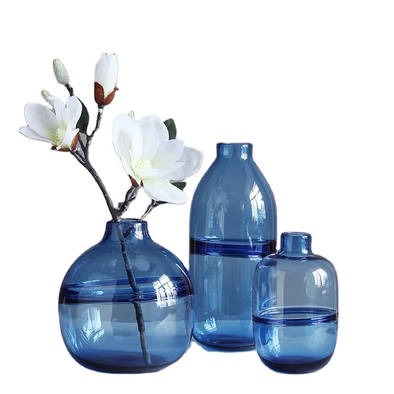 Cheap Price High Quality Material Transparent Decorations Flower Green Planet Arrangement Blue Color Glass Vase