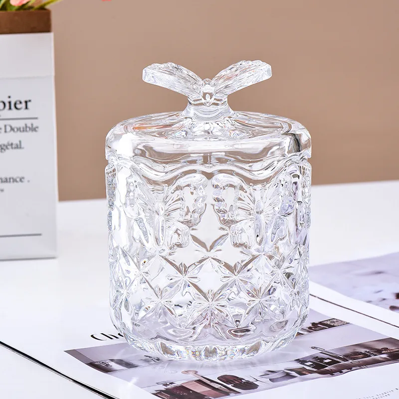 Cheap Price Large Size Butterfly Shape Clear Texture Candy Cans with Lids Glass Material Sugar Jar