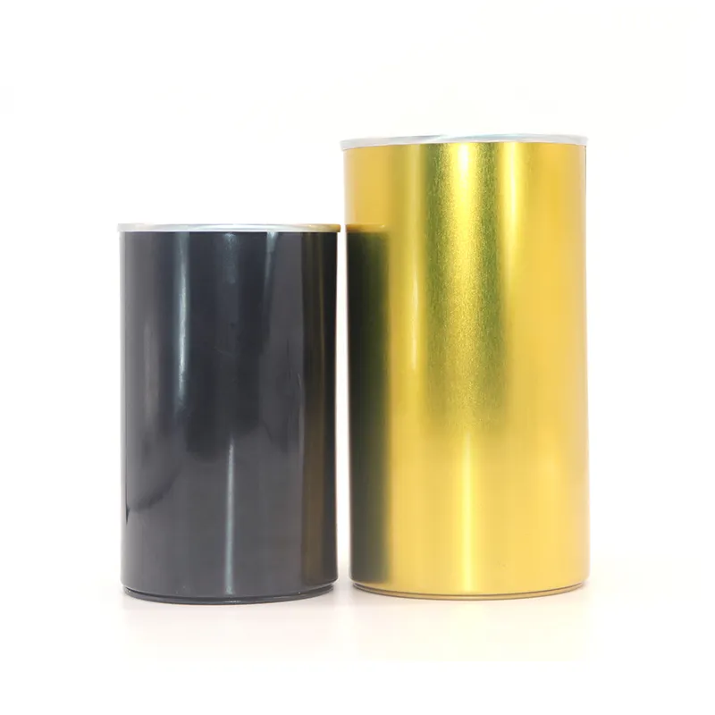 child proof black gold cylinder round custom embossed storage can coffee tea metal tin canbox packaging for food