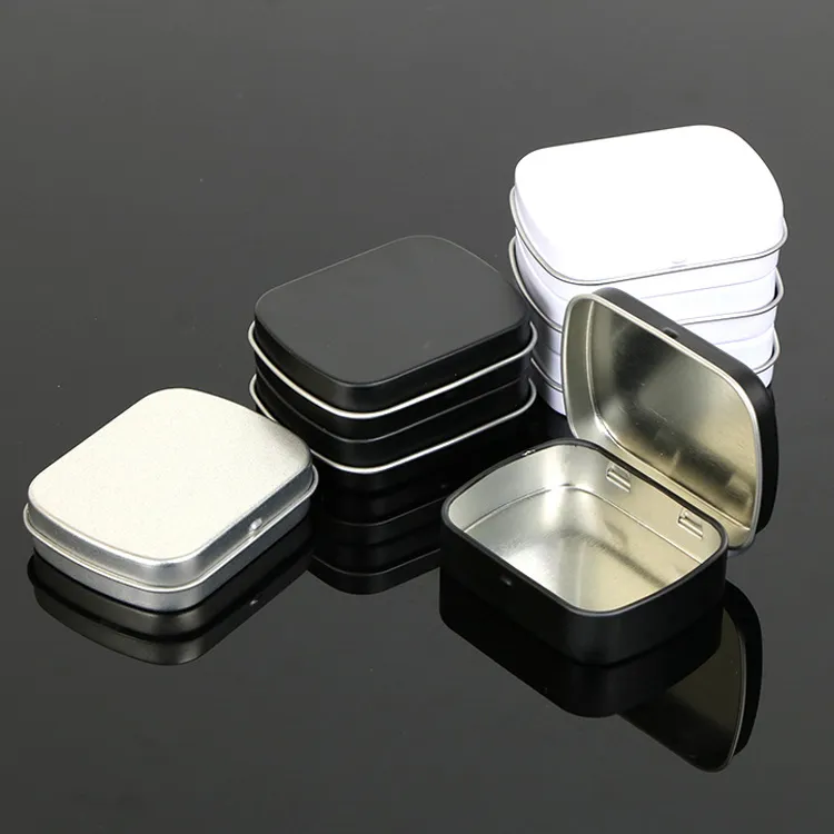 Childproof hinged tin container custom silver wholesale metal custom mint tins box hinged rectangular storage box