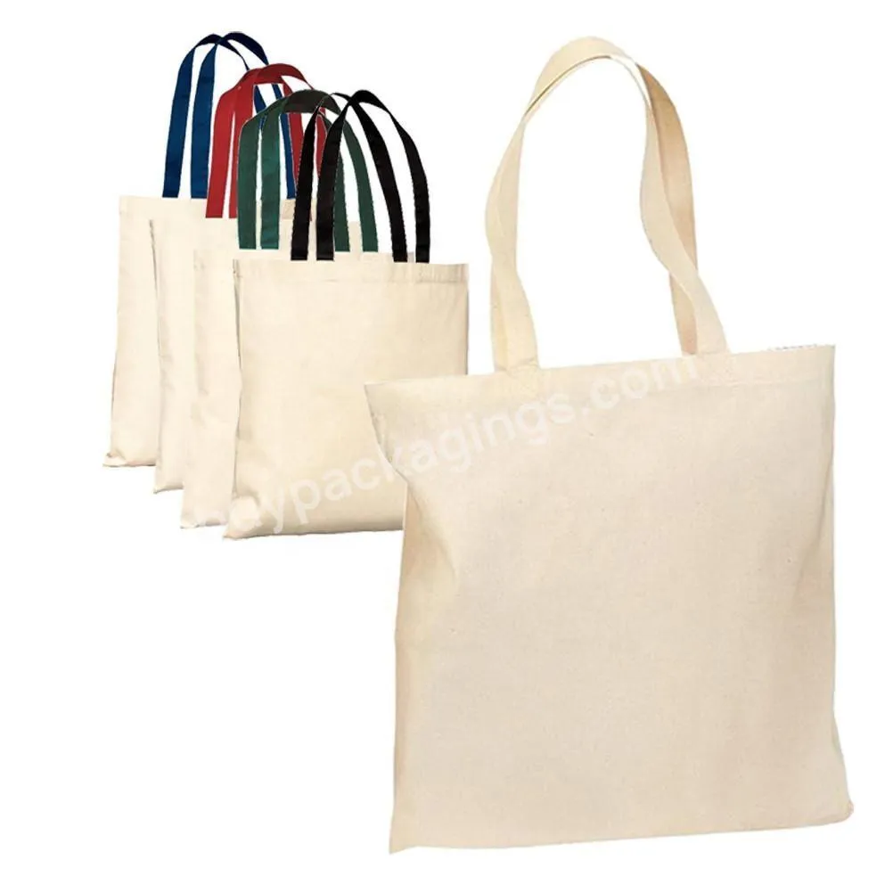 China Basic Style Handmade 12 Ounce Blank Cotton Canvas Tote Bag Cotton Canvas Plain Tote Bag Large For Wholesale