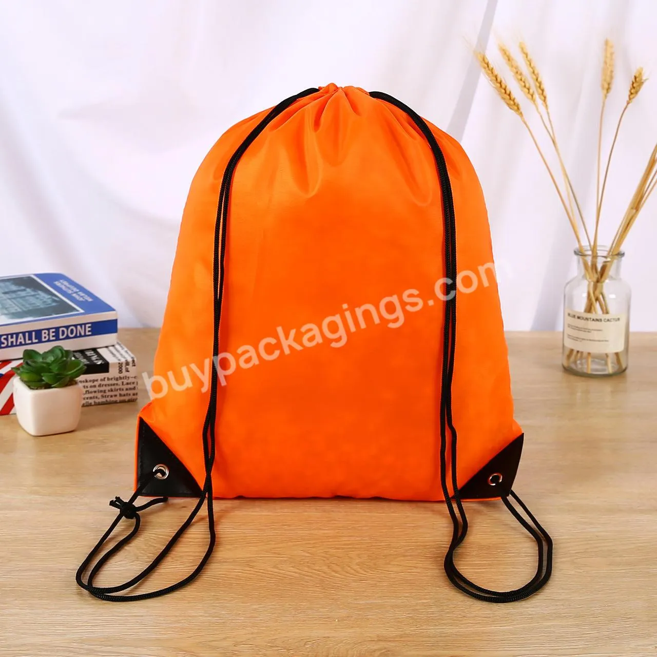 China Big Factory Good Price Eco Friendly White Logo Printed Drawstring Backpack Bag