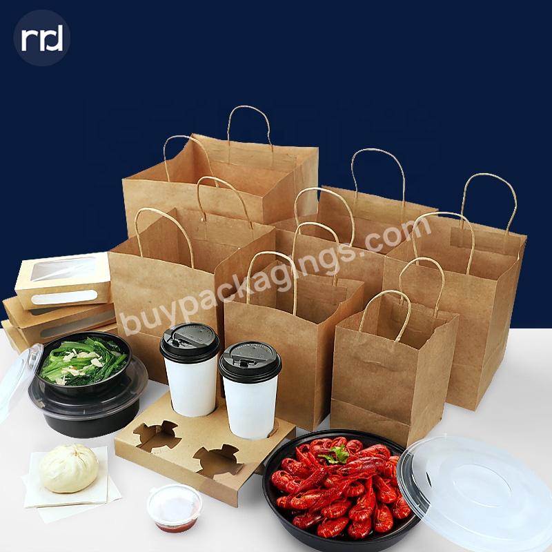 China Custom Printing Cheap Shopping Carry Packaging Recycled Brown Kraft Paper Bags For Coffee Takeaway Food Packaging Bag