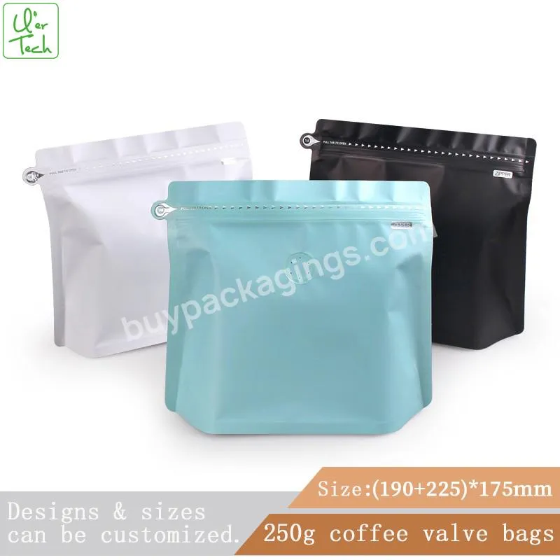 China Factory Wholesale Square Flat Bottom Zipper Lock Coffee Packaging Bag With Valve Coffee Beans Bag