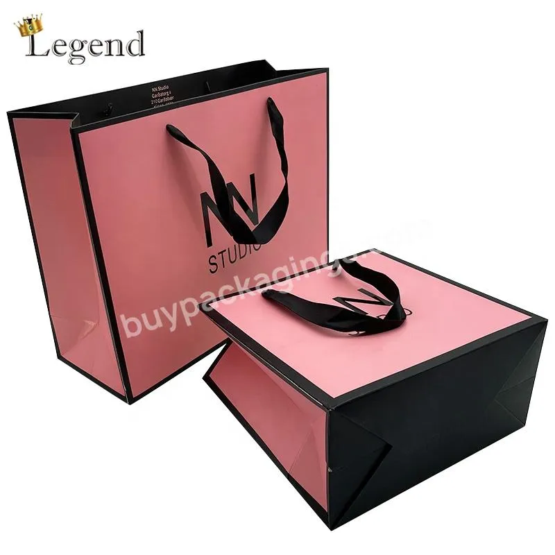 Christmas Clothes Shopping Packaging Gift Bags Custom Design Printing Pink Paper Bag with Ribbon Handle