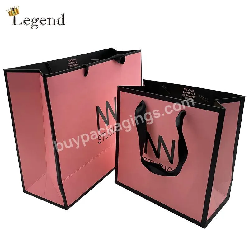 Christmas Clothes Shopping Packaging Gift Bags Custom Design Printing Pink Paper Bag with Ribbon Handle
