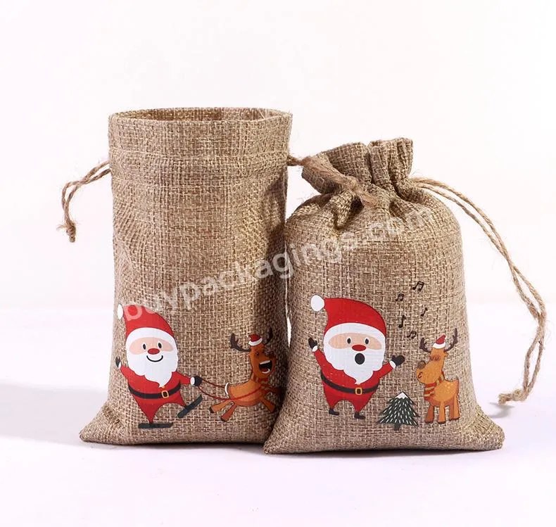 Christmas Linen Bags Burlap Goody Gift Bags With Drawstrings Christmas Pouch Accept Customized Logo Cotton Environment Friendly