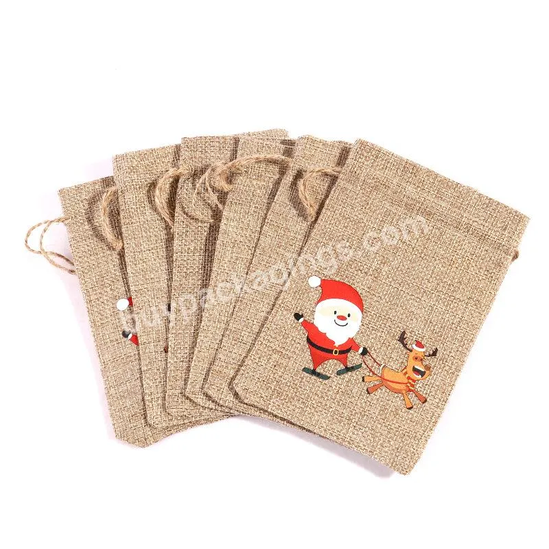 Christmas Linen Bags Burlap Goody Gift Bags With Drawstrings Christmas Pouch Accept Customized Logo Cotton Environment Friendly