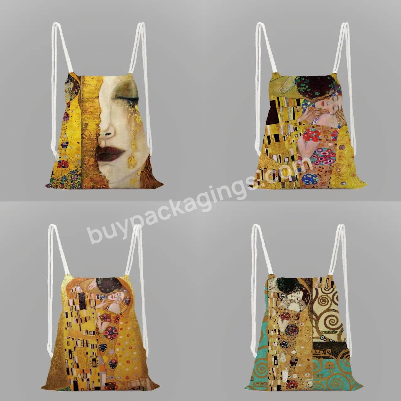 Classic Oil Painting Print School Backpack Girls Drawstring Bag String Bag Ladies Travel Backpack