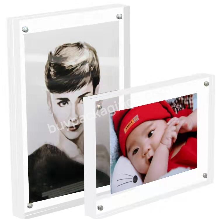 Clear Acrylic Magnetic Photo Frame Block 3x4 Inches Picture Display Desktop Bookshelf Standing Double Sided Thick Picture Frames