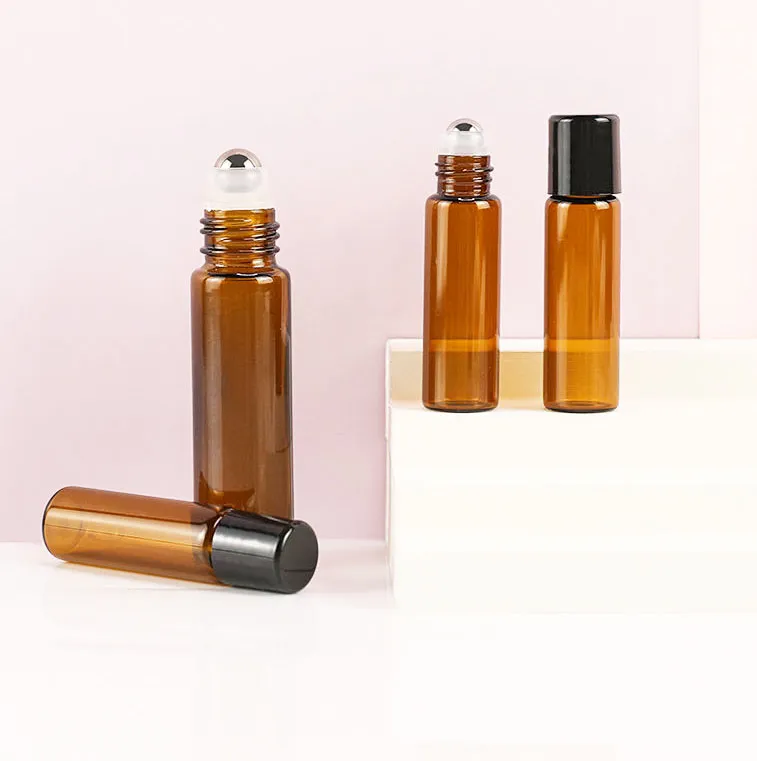 Clear Amber Essential Oil  Perfume Glass Roll On Bottle With Stainless SteelGlass Roller Ball