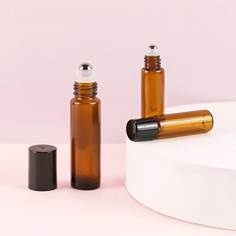 Clear Amber Essential Oil  Perfume Glass Roll On Bottle With Stainless SteelGlass Roller Ball