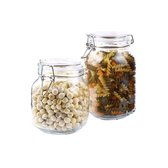 Clear Color Round Shape Airtight Glass Canister With Metal Clip For Sale