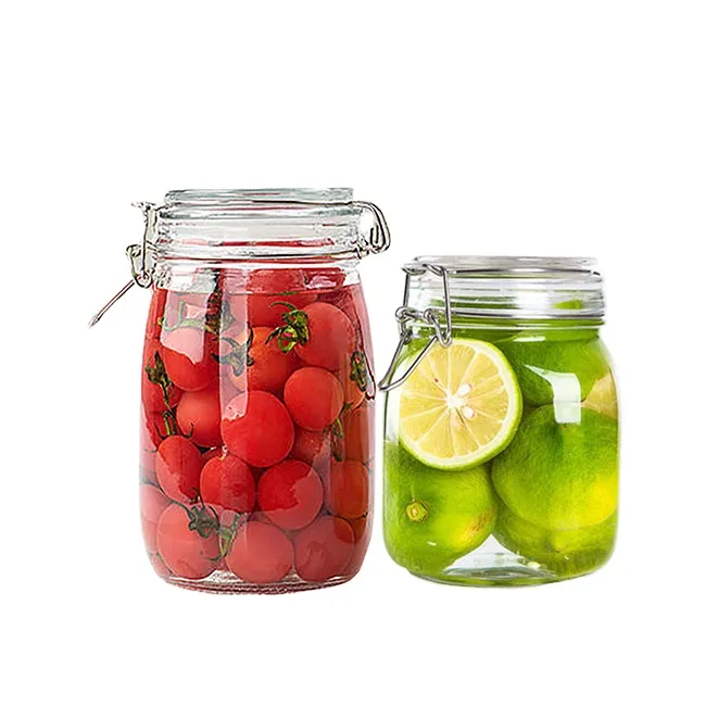 Clear Color Round Shape Airtight Glass Canister With Metal Clip For Sale