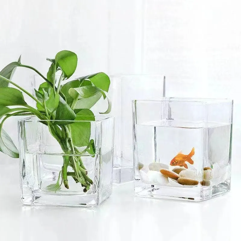 Clear Glass Square Flower Vase Wholesale Price Transparent Glass Fish Tank