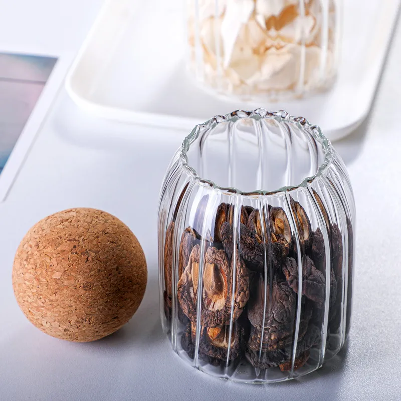 Clear glass storage bottle Tea jar Spherical cork glass jar Kitchen dry fruit multigrain storage jar