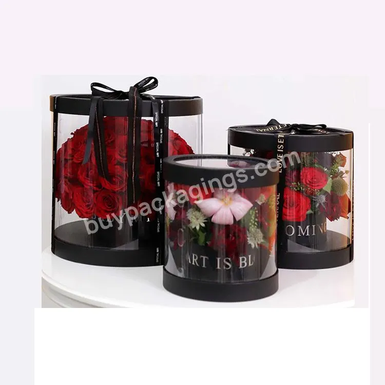 Clear Plastic Cylinder Rose Flower Gift Decoration Packaging Box With Lid