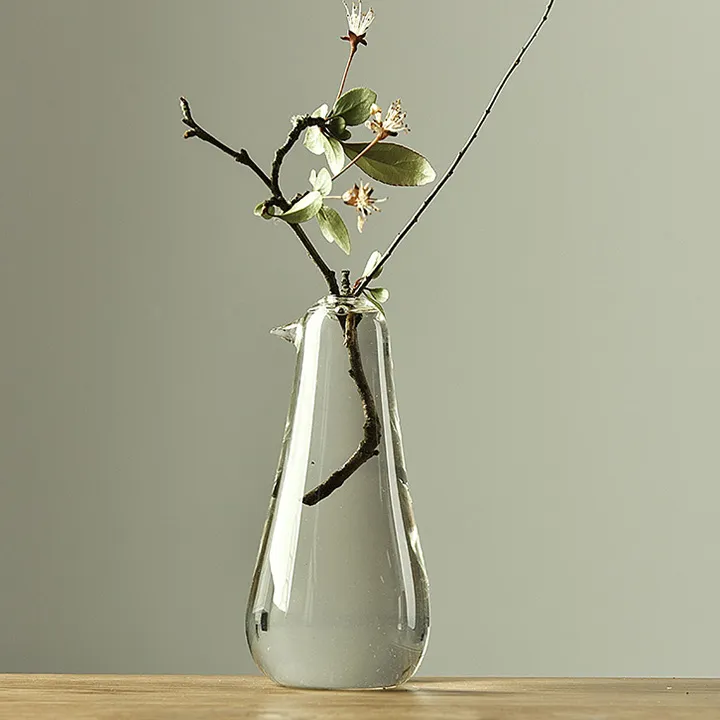 Clear Texture Manufacture Supplier Decorations Transparent Stripe Flowers Fine Mouth Glass Material Plant Vase