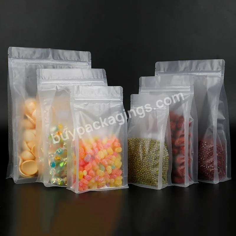Clear Transparent Boxpouch Quad 16oz Snack Flat Bottom Eight Side Seal Gusseted Food Pouch 500g Standup Zipper Lock Package Bags
