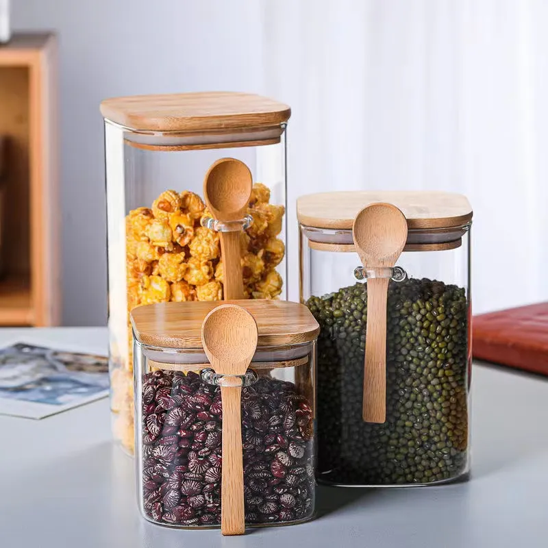 Coffee Bean Bottle 600ml800ml1000ml1200ml1400ml Glass Food Storage Jar With Bamboo Wood Lid