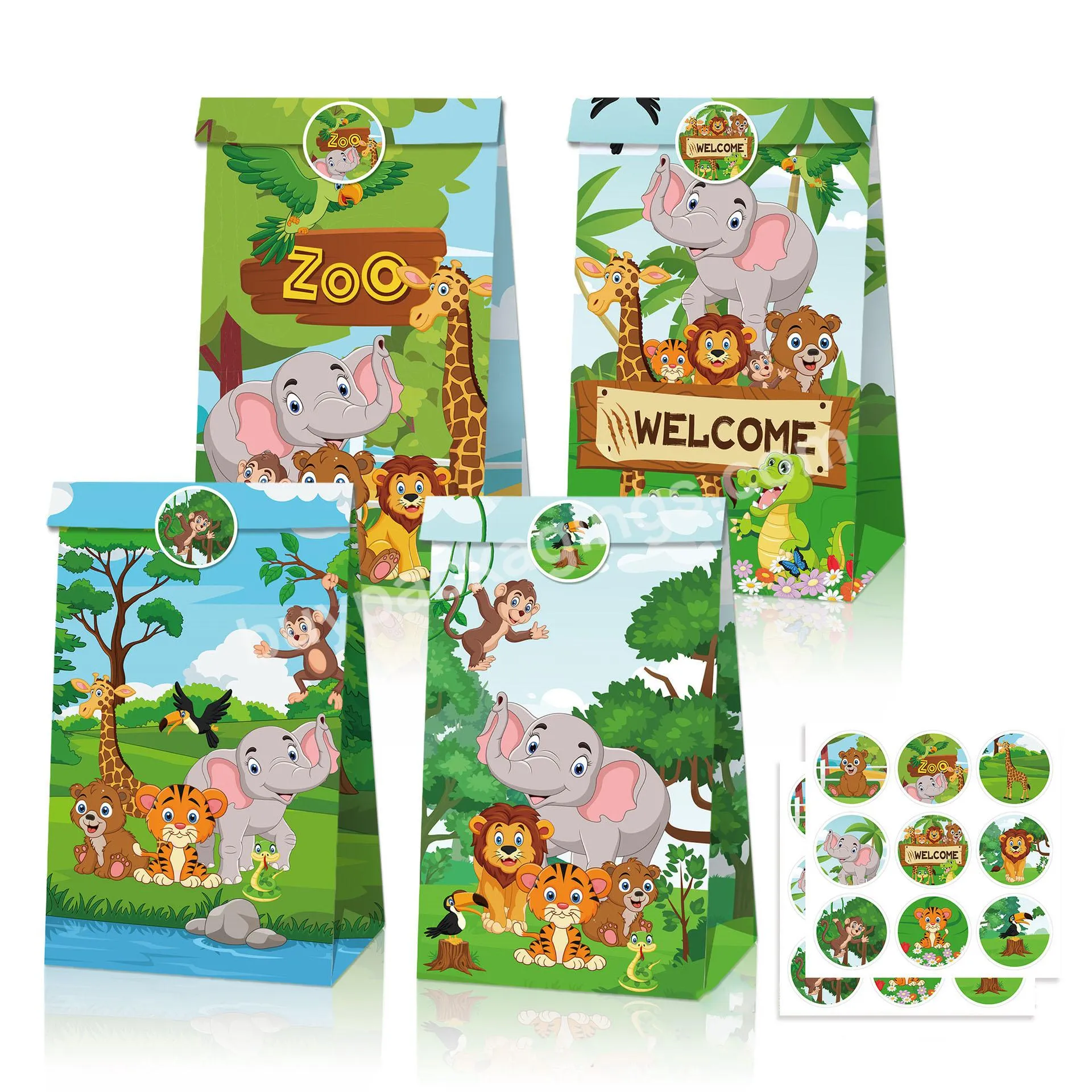 Colorful Birthday Party Kids Goodie Animal Party Favor Candy Treat Bags Animal Food Paper Bags For Kids