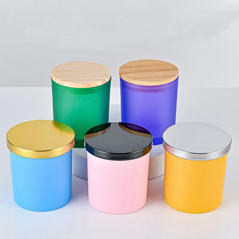 Colorful Candle Cup Simple Candle Holder Clear Frosted Glass Romantic Small Candle Cup with Metal Lids