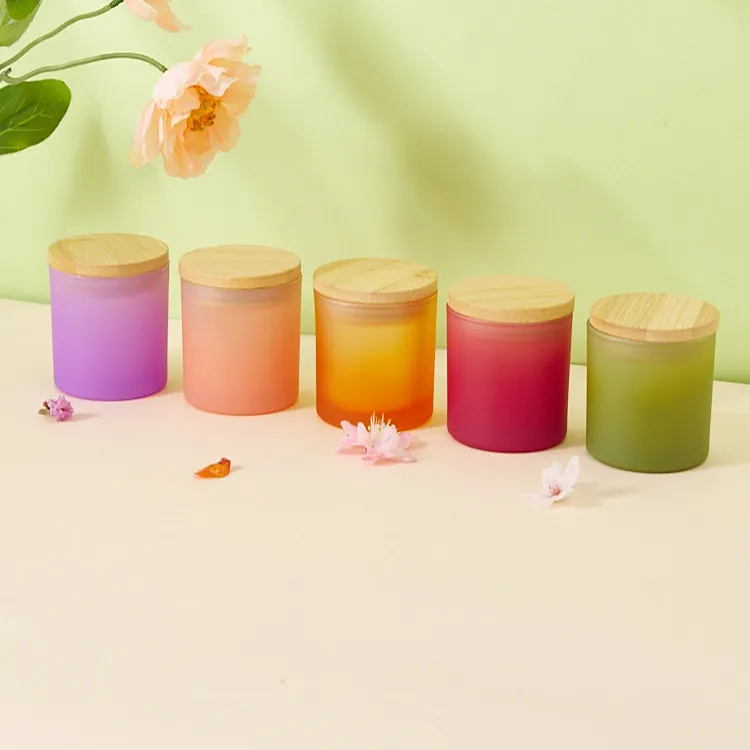 Colorful Frosted Glass Candle Cup Empty Cup DIY Essential Oil Aromatherapy Candle Container Fashion Candlestick Cup with lid