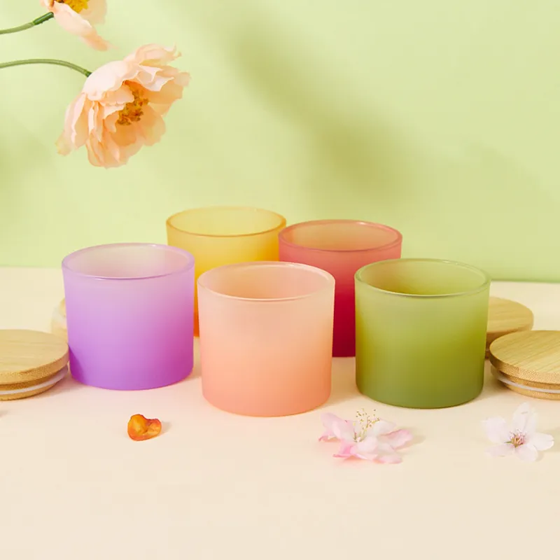 Colorful Frosted Glass Candle Cup Empty Cup DIY Essential Oil Aromatherapy Candle Container Fashion Candlestick Cup with lid